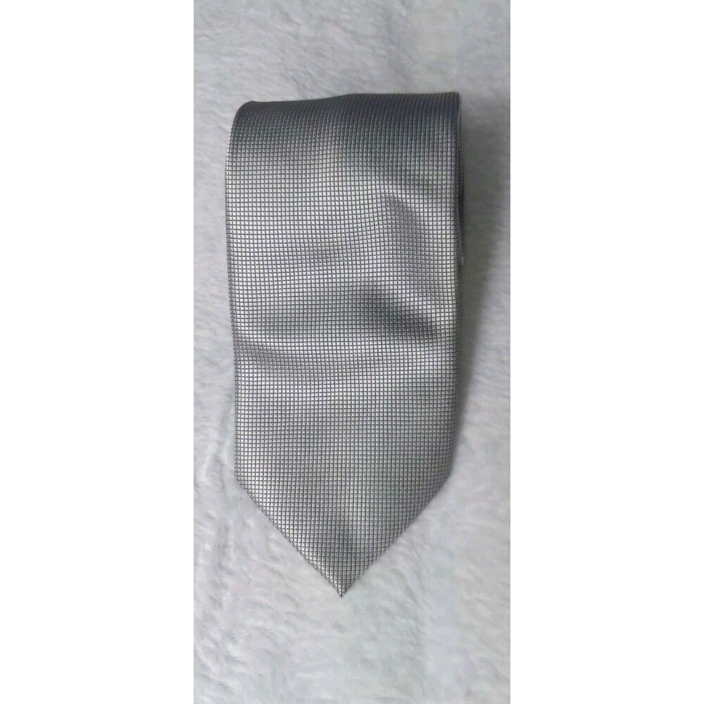Tucci 100% Silk Mens Neck Tie Silver Gray Made In Italy Business Casual Formal